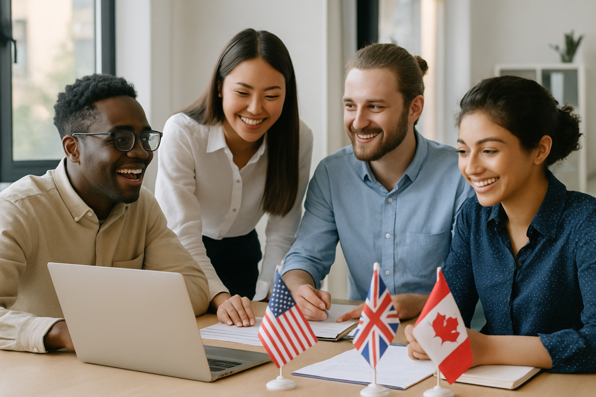 Entry Level Visa Sponsorship Jobs: A Comprehensive Guide to Starting Your International Career Young professionals collaborating in a modern office with international flags representing visa sponsorship countries.